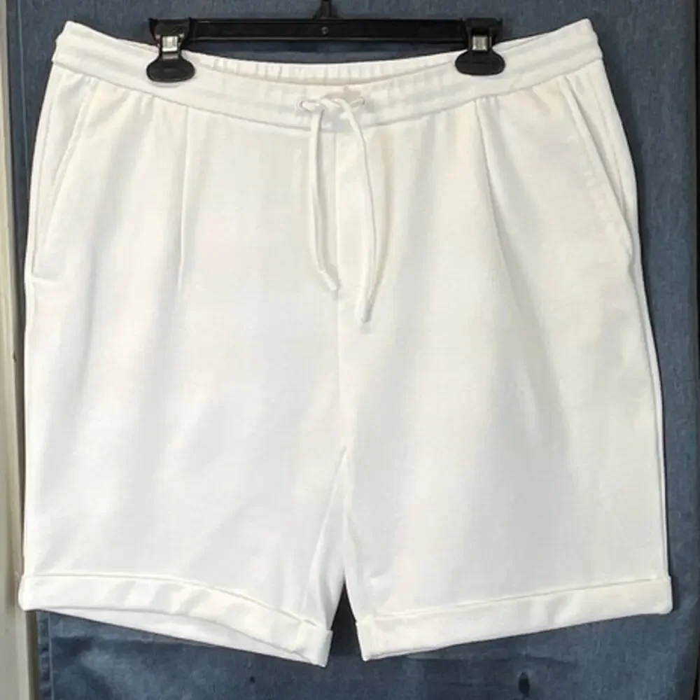 Zara Mens XL Inseam 8 White Pullon Shorts Pockets Vacation/Summer Casual Preppy
